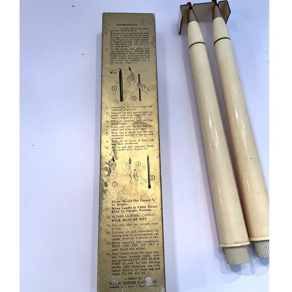 Vintage MCM Everlasting Red Tipped Candles set of 2 refillable with box - Picture 3 of 3